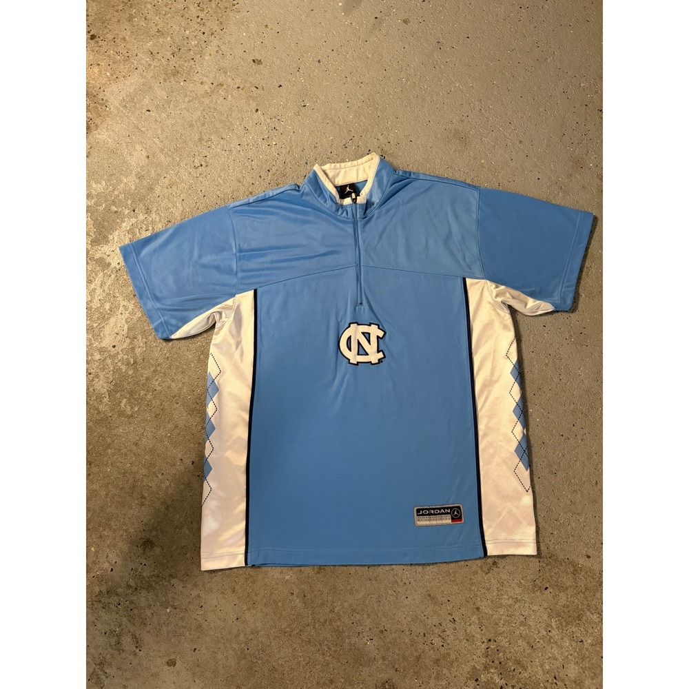 Vintage Jordan Brand UNC Tar Heels Quarter Zip Shooting Shirt Blue Argyle Mens L
